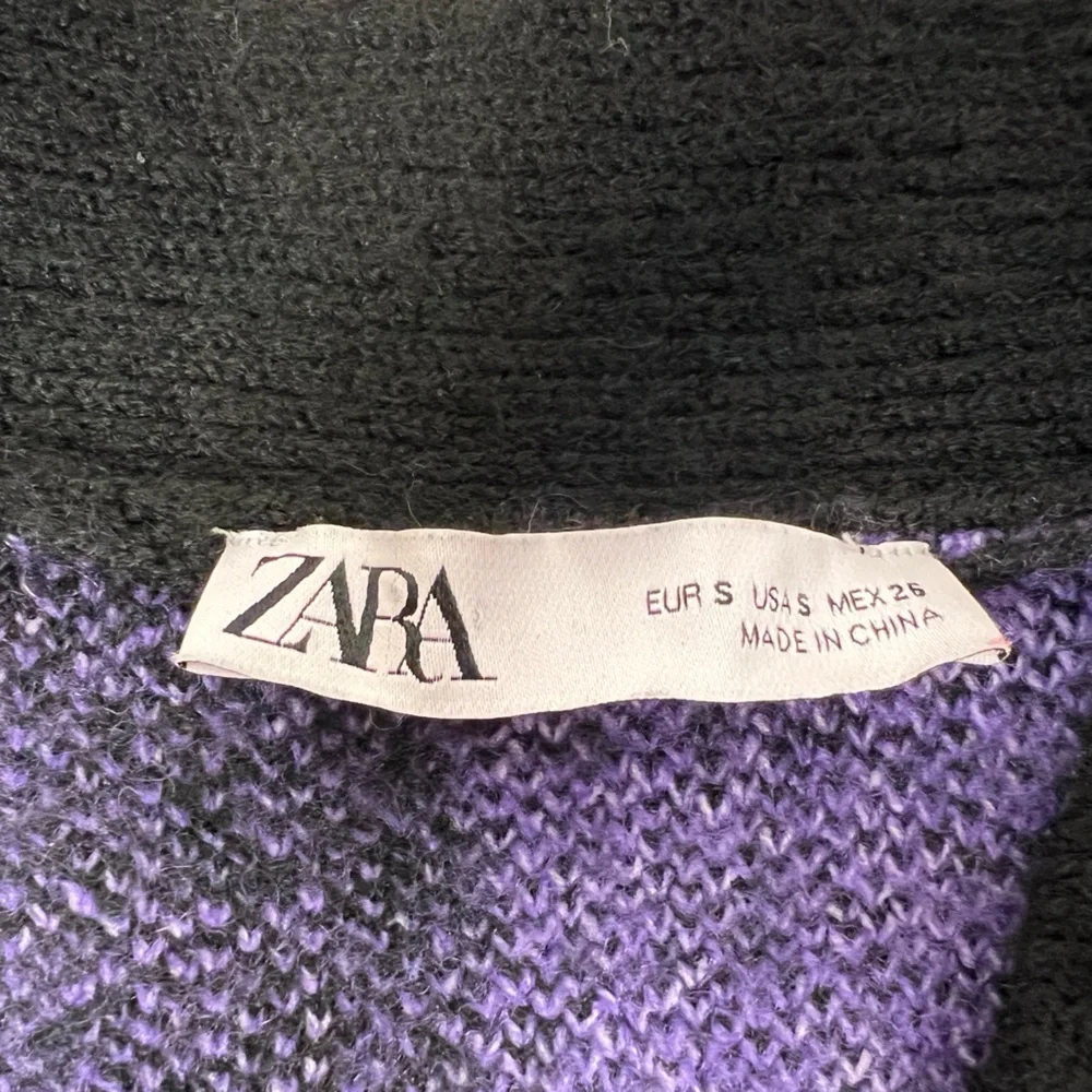 Zara Purple Black Checkered Flower Jacquard Knit Oversized Cardigan Sweater S - Picture 3 of 5